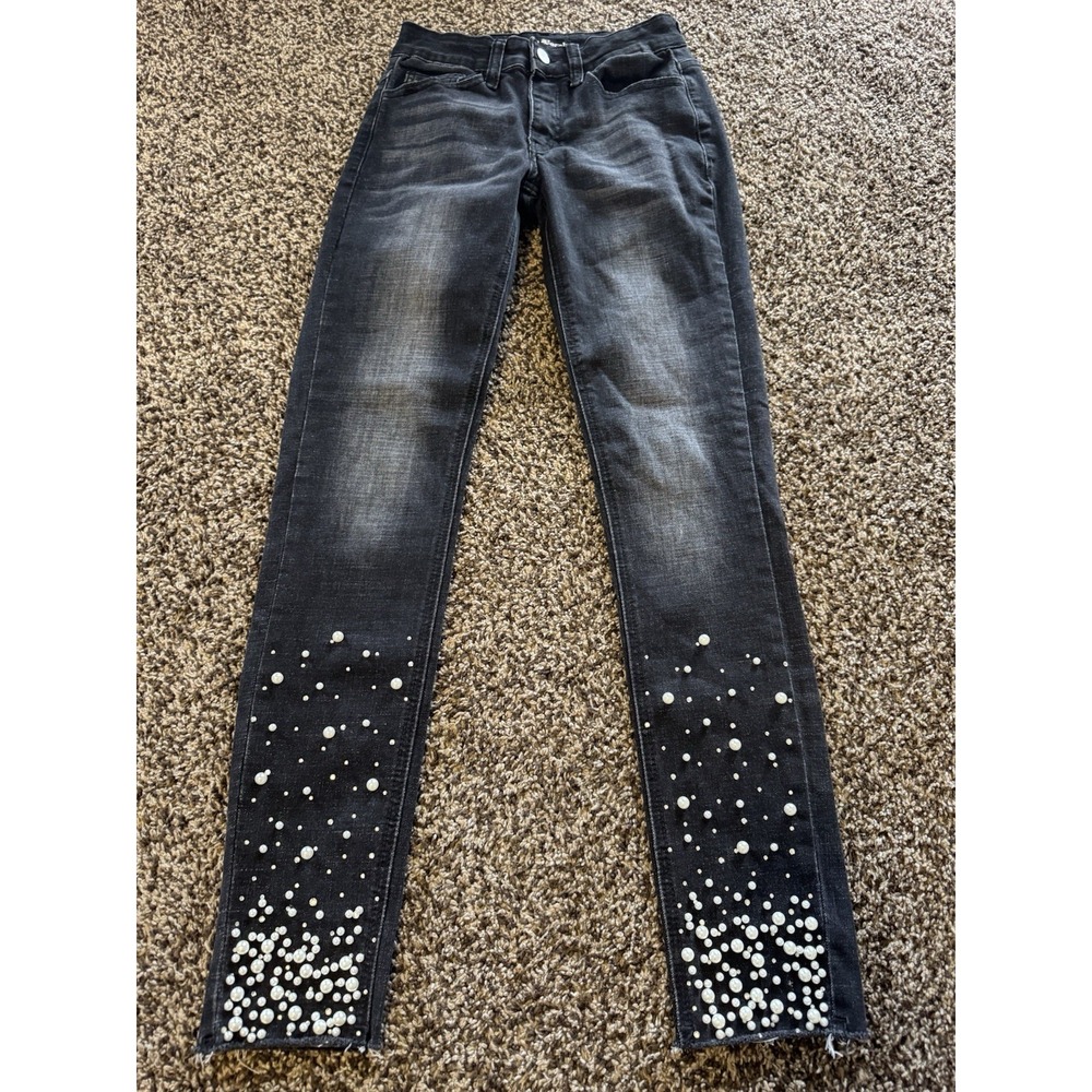 Vocal Women's S Black Skinny Jeans Pearl Rhinestone Embellished Bling Stretch